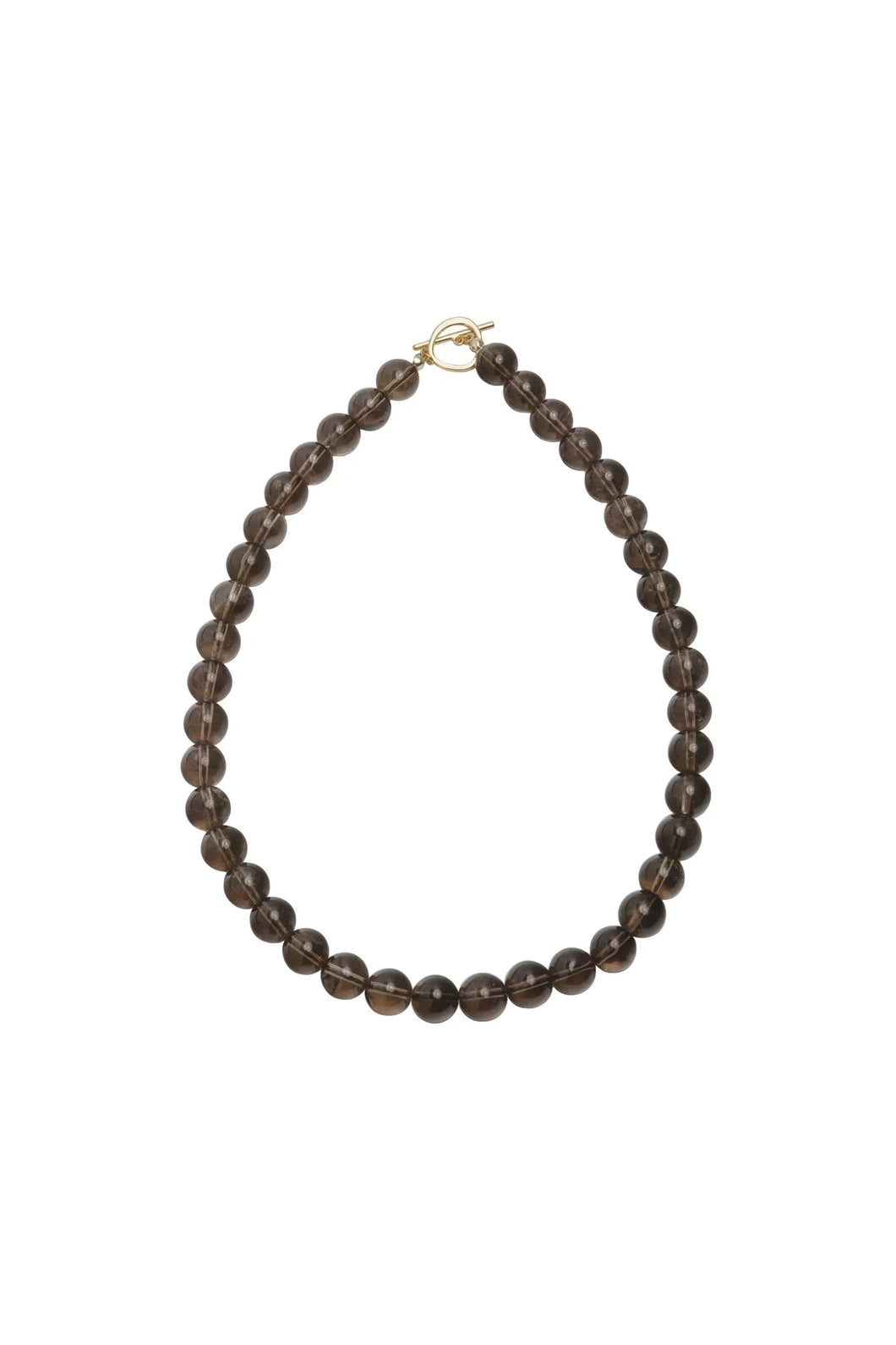 Brown beaded necklace on a white background